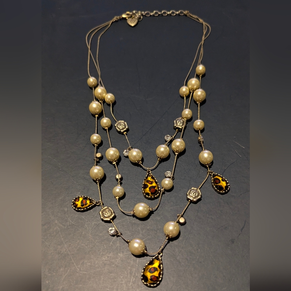 Betsey Johnson Pearl and Leopard Necklace